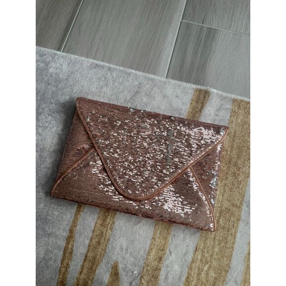 BCBGMAXAZRIA Rose Gold Silver Reversible Sequin Clutch Handbag - Picture 12 of 12